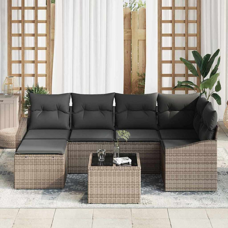 vidaXL Garden Dining Set with Cushion with Storage 7 pcs Light Grey