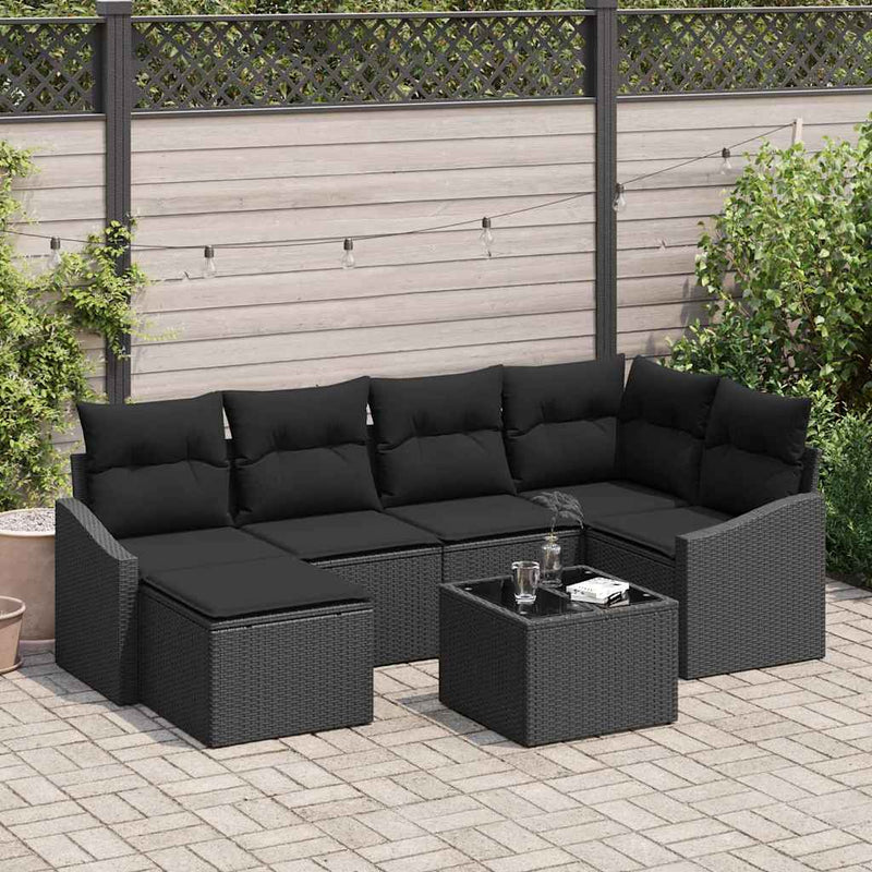 vidaXL Garden Dining Set 7 pcs Black Poly Rattan, Powder-Coated Steel