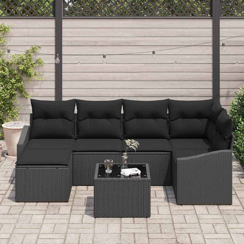 vidaXL Garden Dining Set 7 pcs Black Poly Rattan, Powder-Coated Steel