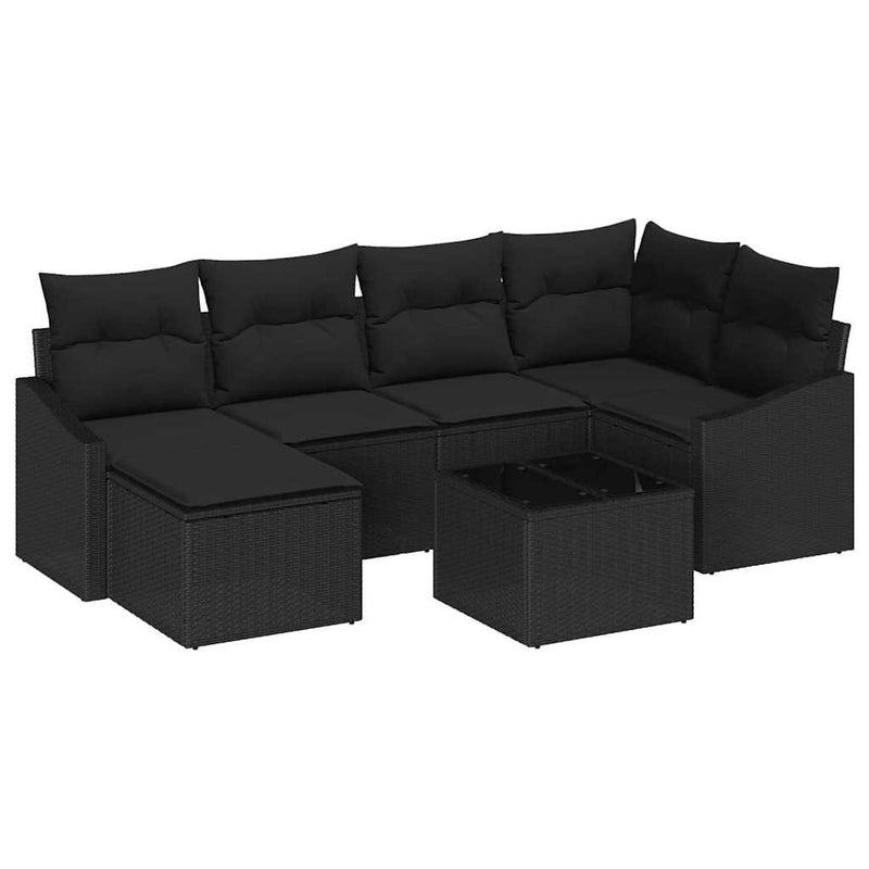 vidaXL Garden Dining Set 7 pcs Black Poly Rattan, Powder-Coated Steel