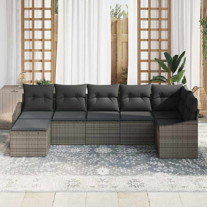 vidaXL Garden Dining Set with Cushion with Storage 7 pcs Grey