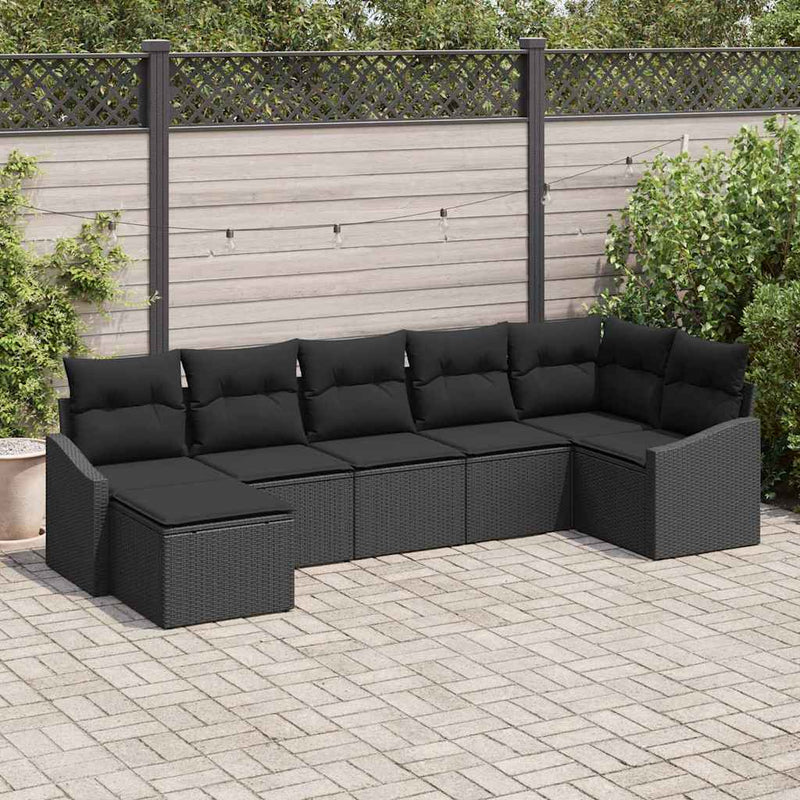 vidaXL Garden Dining Set 7 pcs Black Poly Rattan, Powder-Coated Steel
