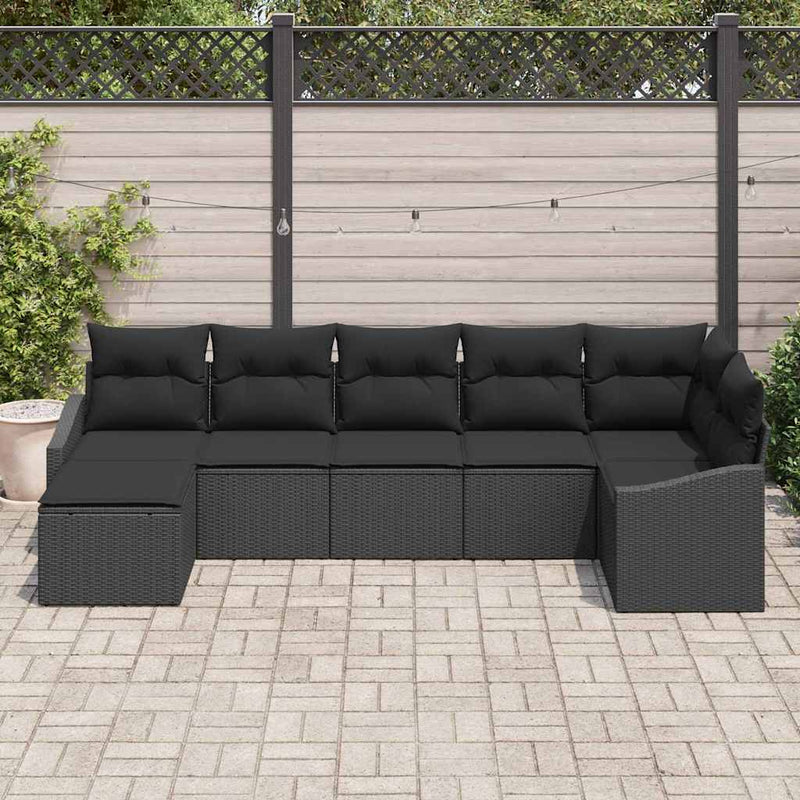 vidaXL Garden Dining Set 7 pcs Black Poly Rattan, Powder-Coated Steel
