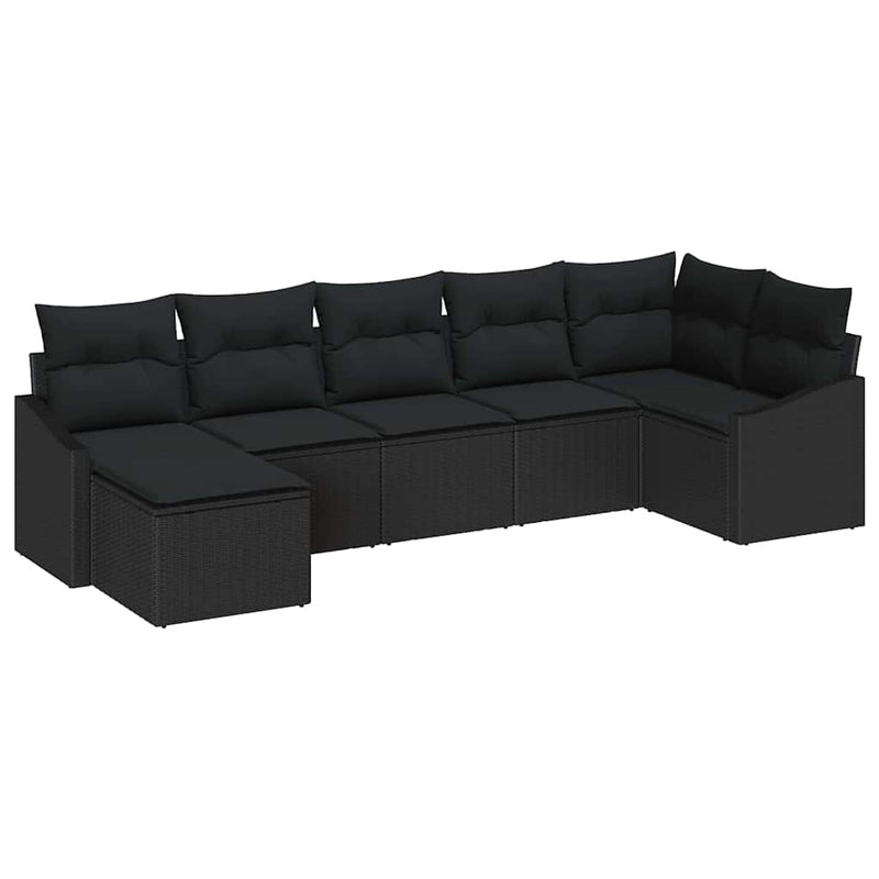 vidaXL Garden Dining Set 7 pcs Black Poly Rattan, Powder-Coated Steel