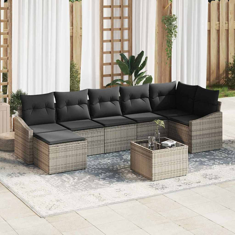 vidaXL Garden Dining Set with Cushion with Storage 8 pcs Light Grey