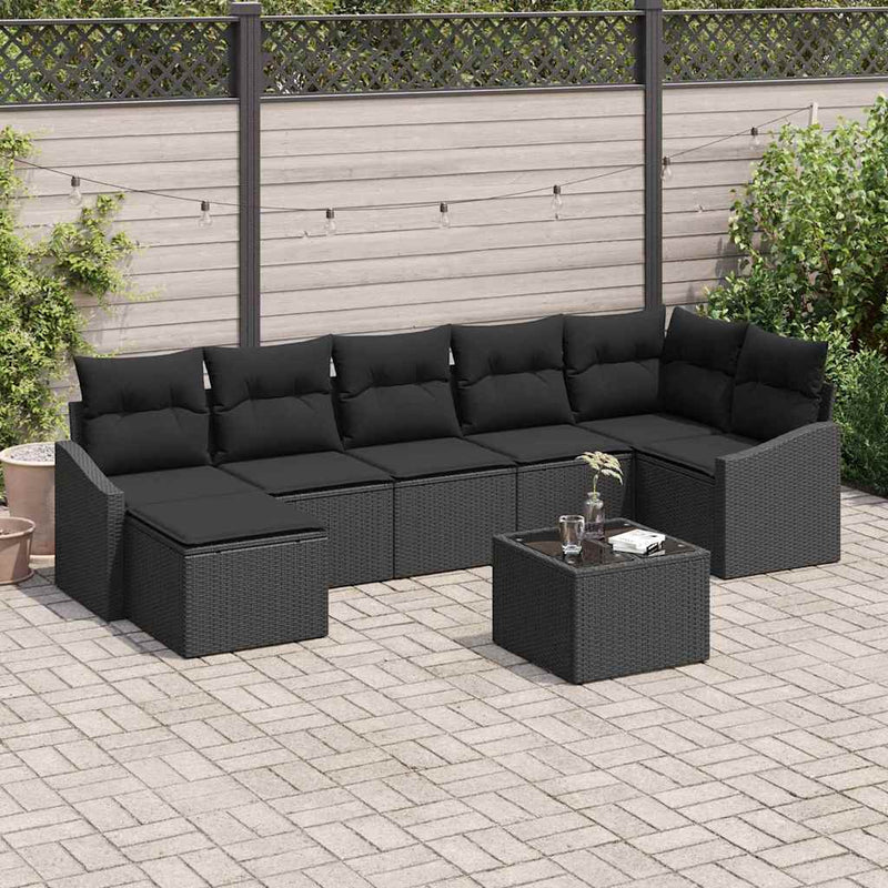 vidaXL Garden Dining Set 8 pcs Black Poly Rattan, Powder-Coated Steel