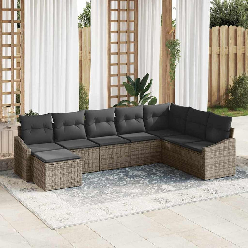 vidaXL Garden Dining Set 8 pcs Grey Poly Rattan, Powder-Coated Steel