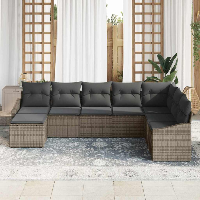 vidaXL Garden Dining Set 8 pcs Grey Poly Rattan, Powder-Coated Steel