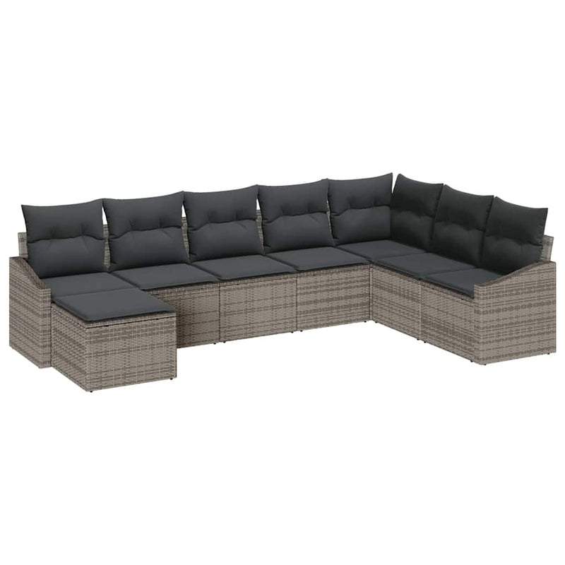 vidaXL Garden Dining Set 8 pcs Grey Poly Rattan, Powder-Coated Steel