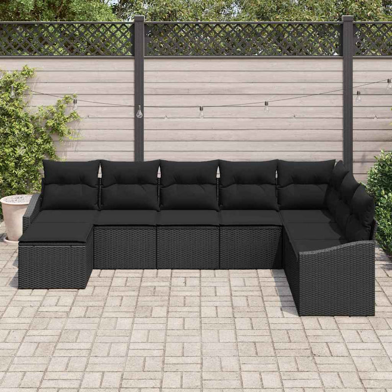 vidaXL Garden Dining Set 8 pcs Black Poly Rattan, Powder-Coated Steel
