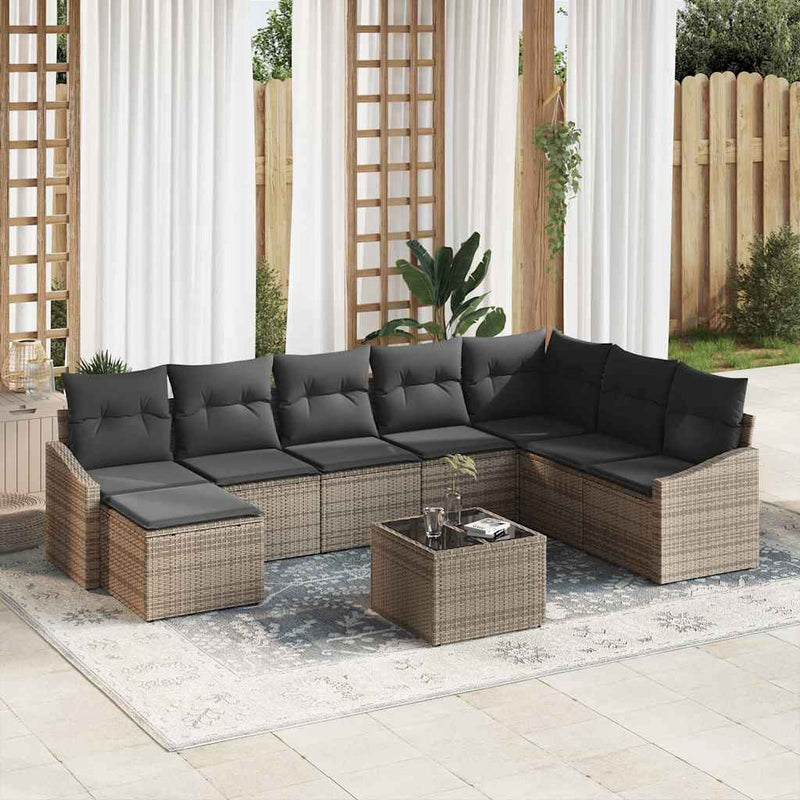 vidaXL Garden Dining Set with Cushion with Storage 9 pcs Light Grey