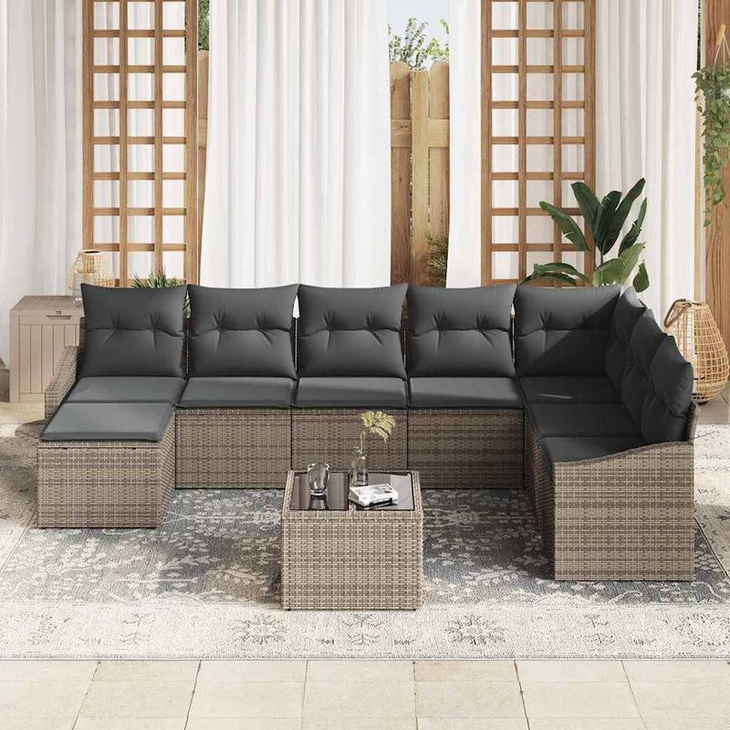 vidaXL Garden Dining Set with Cushion with Storage 9 pcs Light Grey