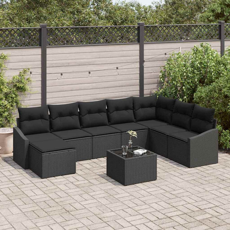 vidaXL Garden Dining Set 9 pcs Black Poly Rattan, Powder-Coated Steel