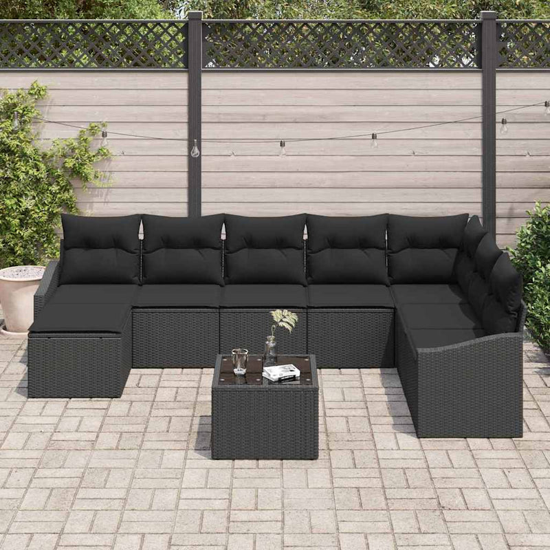 vidaXL Garden Dining Set 9 pcs Black Poly Rattan, Powder-Coated Steel