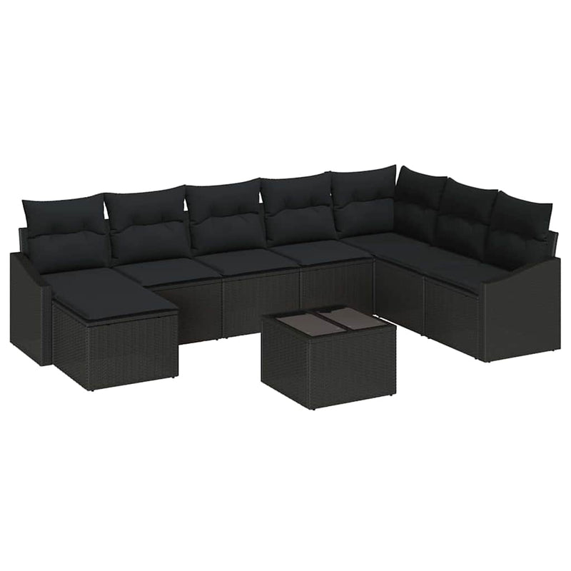 vidaXL Garden Dining Set 9 pcs Black Poly Rattan, Powder-Coated Steel
