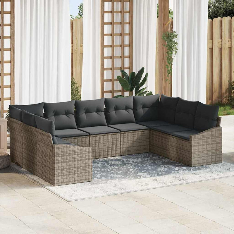 vidaXL Garden Dining Set with Cushion with Storage 9 pcs Grey
