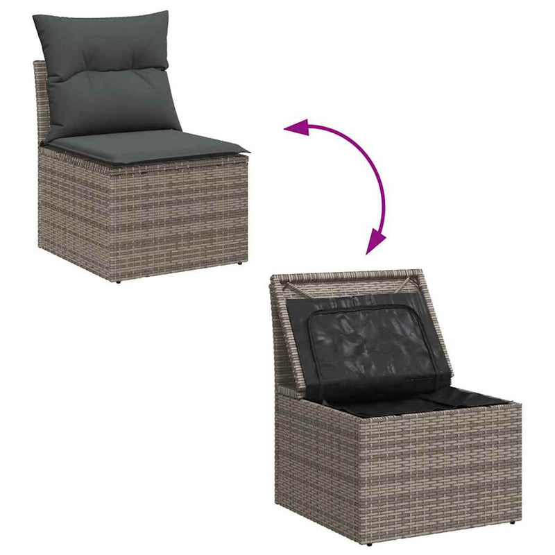 vidaXL Garden Dining Set with Cushion with Storage 9 pcs Grey