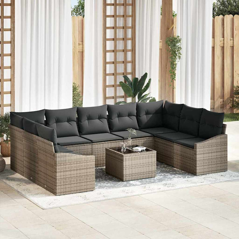 vidaXL Garden Dining Set with Cushion with Storage 10 pcs Light Grey