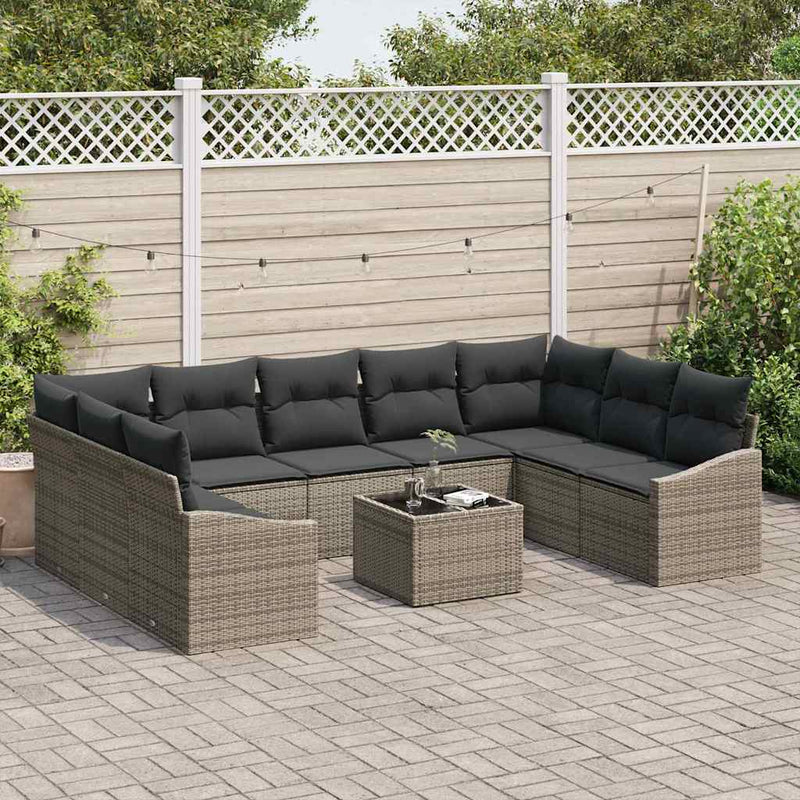 vidaXL Garden Dining Set with Cushion with Storage 10 pcs Light Grey