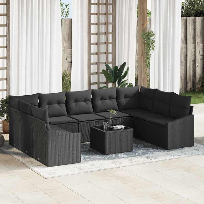 vidaXL Garden Dining Set with Cushion with Storage 10 pcs Black
