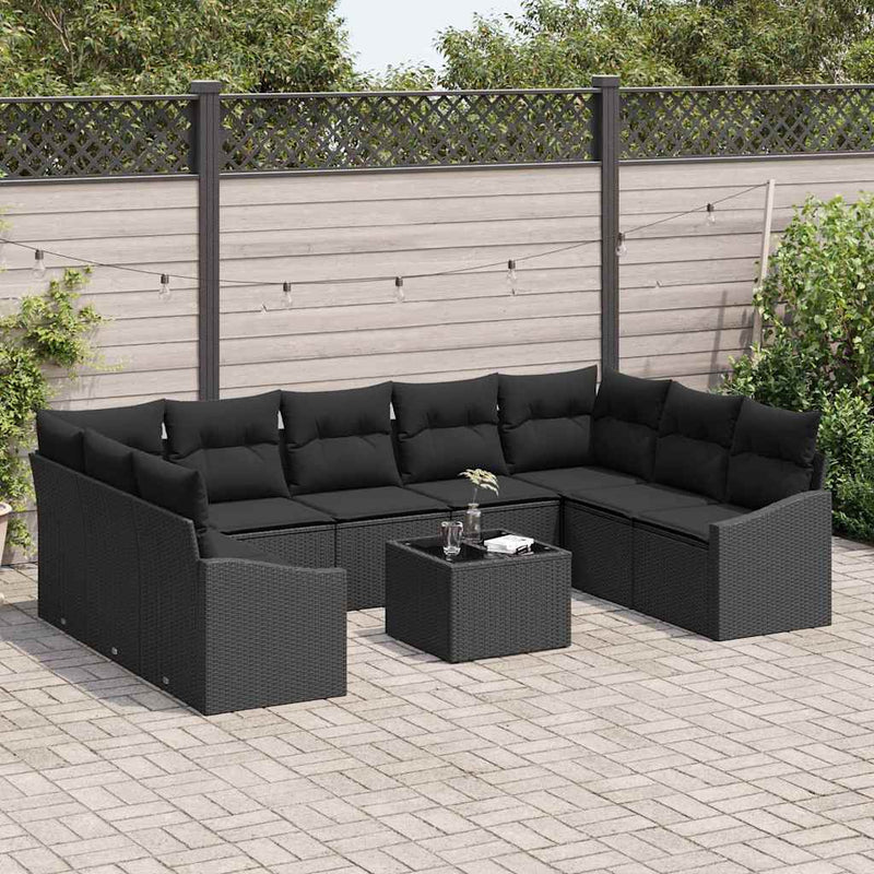 vidaXL Garden Dining Set with Cushion with Storage 10 pcs Black