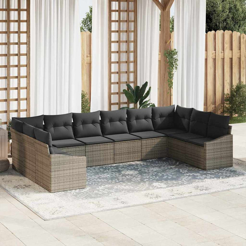 vidaXL Garden Dining Set with Cushion with Storage 10 pcs Grey