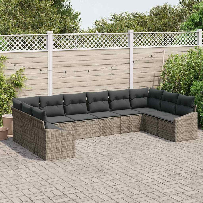 vidaXL Garden Dining Set with Cushion with Storage 10 pcs Grey
