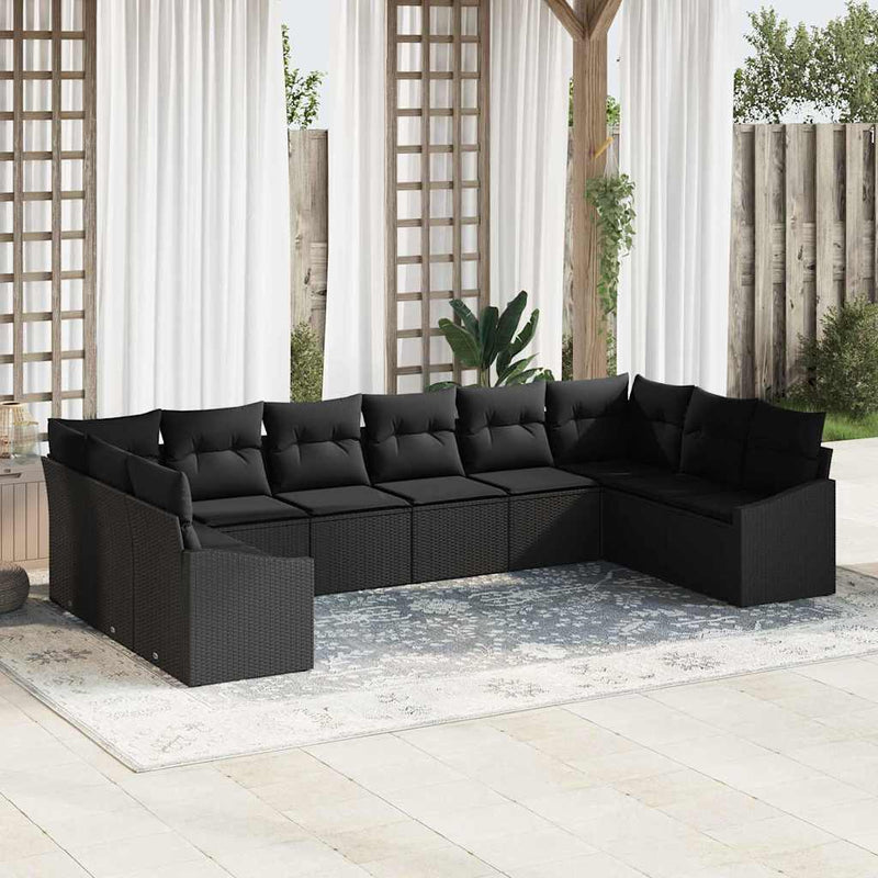 vidaXL Garden Dining Set with Cushion with Storage 10 pcs Black