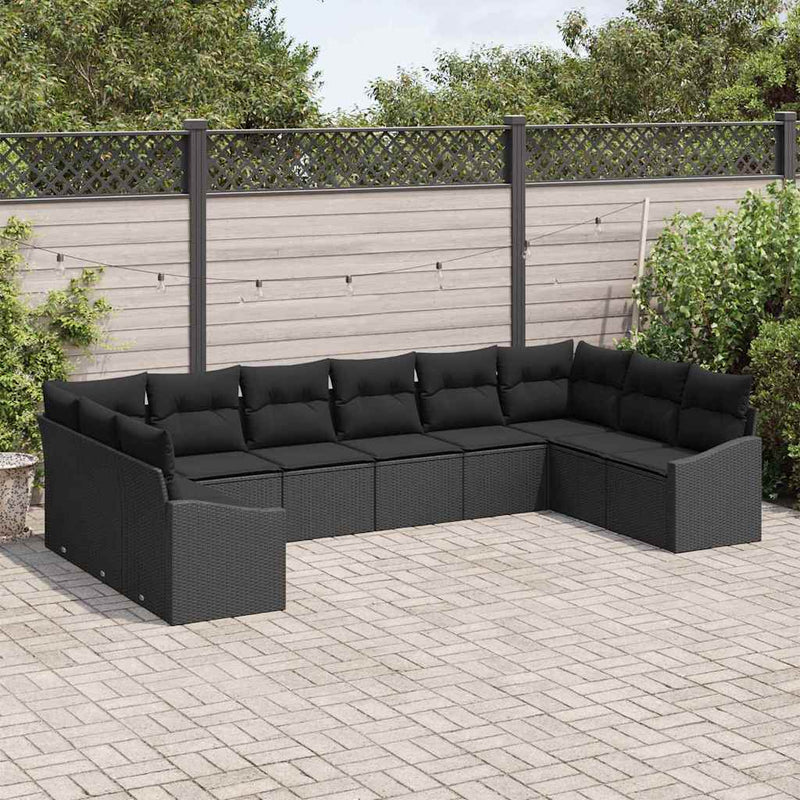 vidaXL Garden Dining Set with Cushion with Storage 10 pcs Black