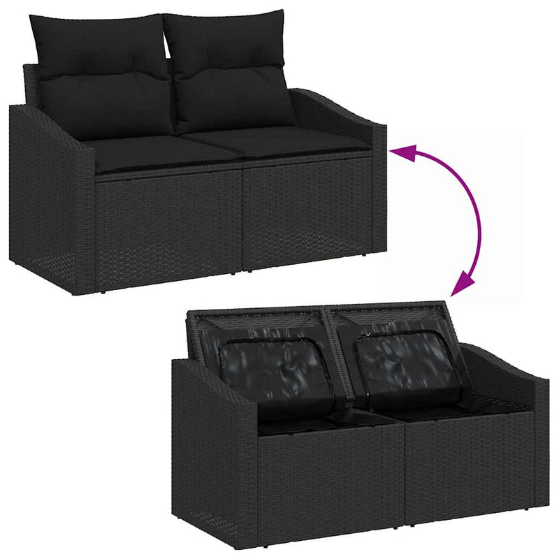 vidaXL Garden Dining Set with Cushion with Storage 10 pcs Black