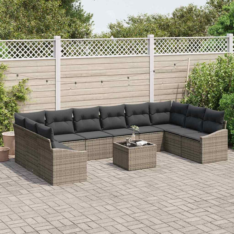 vidaXL Garden Dining Set with Cushion with Storage 11 pcs Light Grey