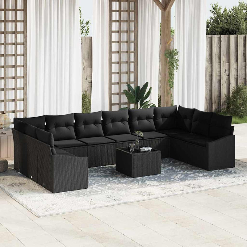 vidaXL Garden Dining Set with Cushion with Storage 11 pcs Black
