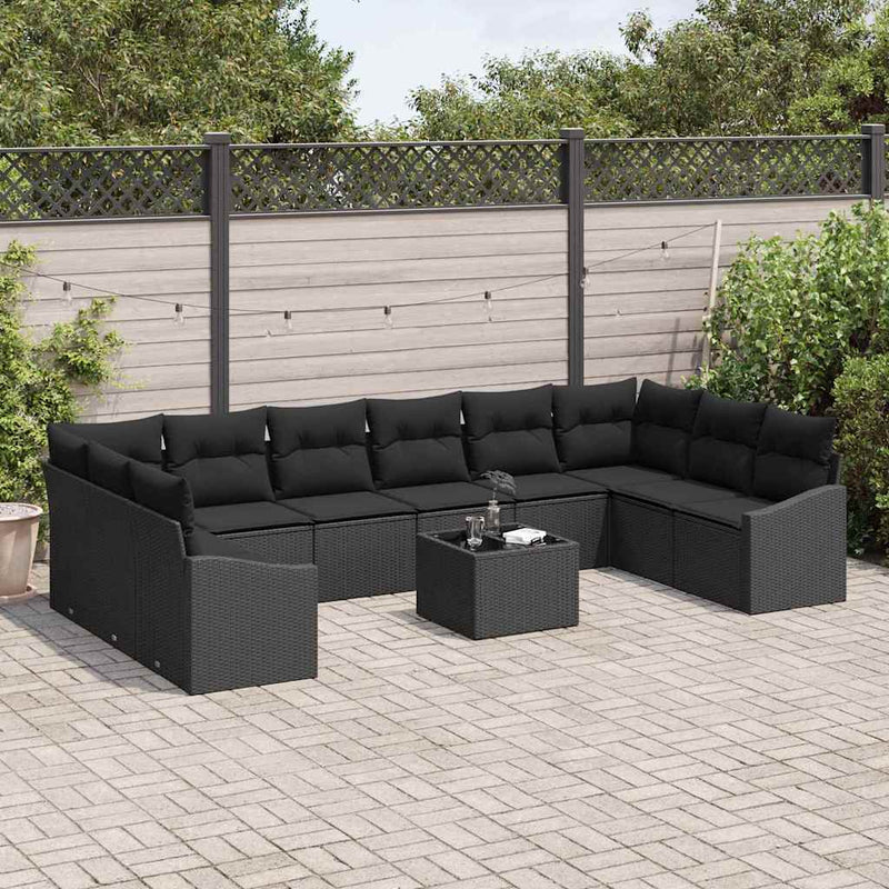 vidaXL Garden Dining Set with Cushion with Storage 11 pcs Black