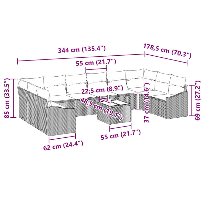 vidaXL Garden Dining Set with Cushion with Storage 11 pcs Black