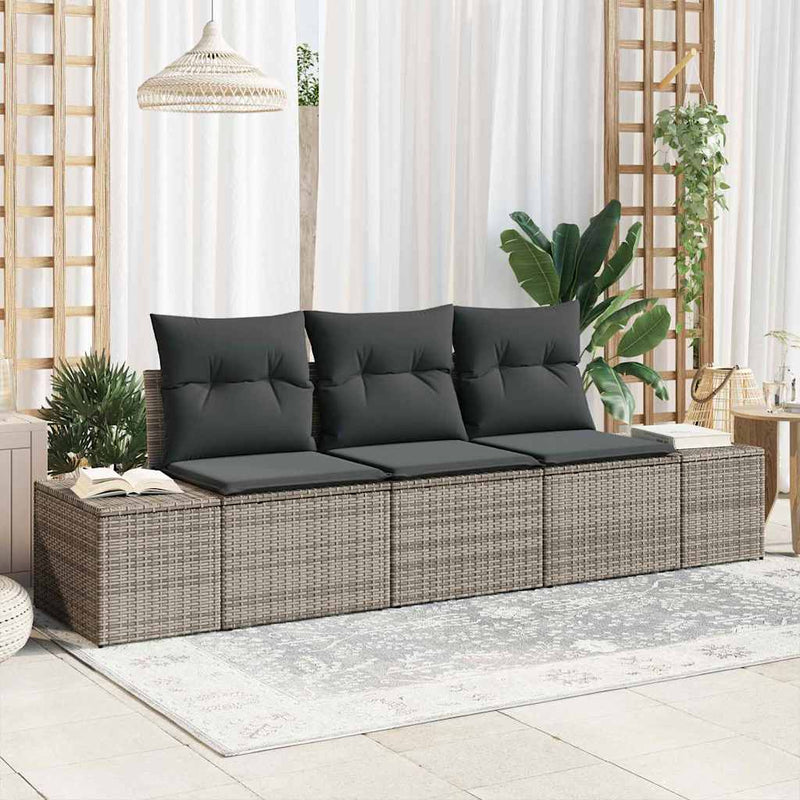 vidaXL Garden Sofa Set with Storage 3 pcs Grey Poly Rattan