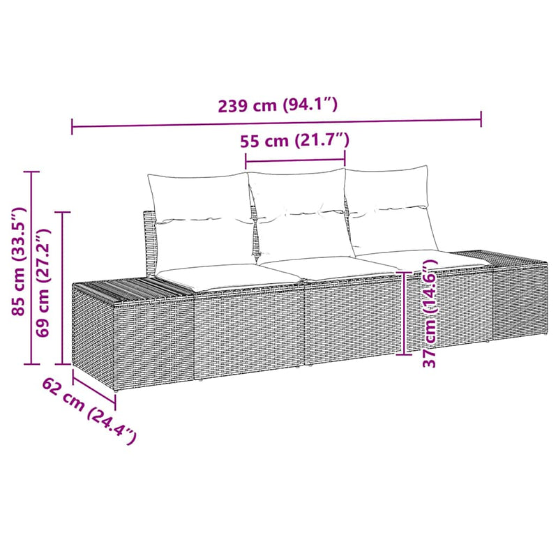 vidaXL Garden Sofa Set with Storage 3 pcs Grey Poly Rattan