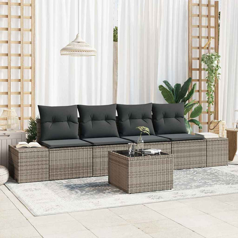 vidaXL Garden Sofa Set with Cushion 5 pcs Grey Poly Rattan