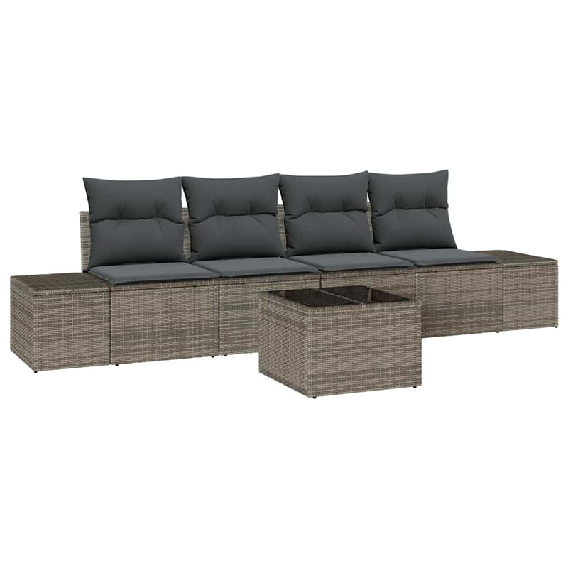vidaXL Garden Sofa Set with Cushion 5 pcs Grey Poly Rattan