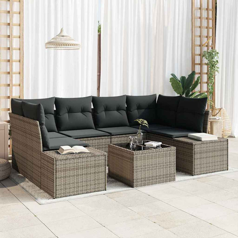 vidaXL Garden Sofa Set with Cushion 8 pcs Grey Poly Rattan