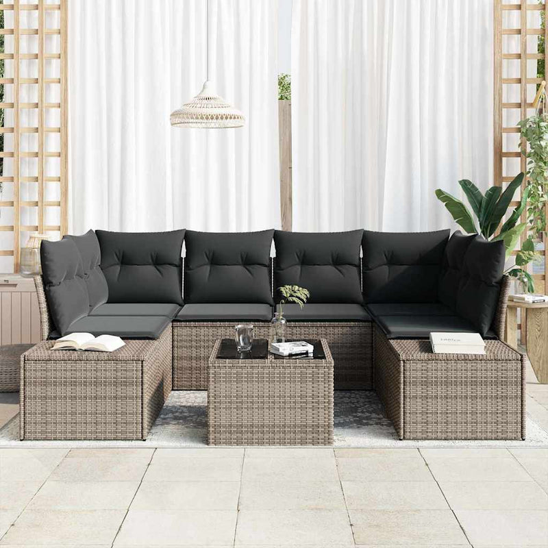 vidaXL Garden Sofa Set with Cushion 8 pcs Grey Poly Rattan