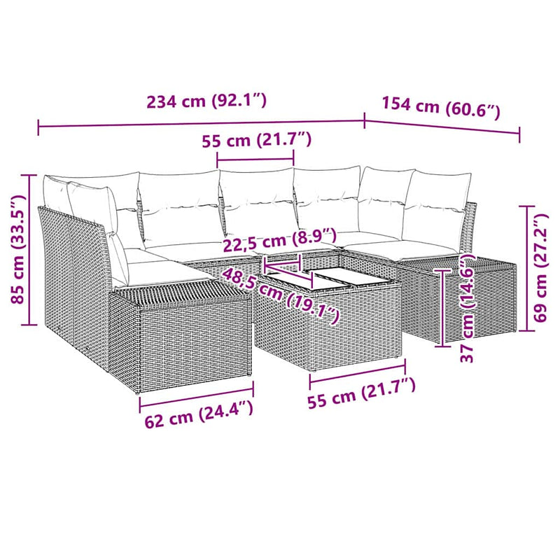 vidaXL Garden Sofa Set with Cushion 8 pcs Grey Poly Rattan