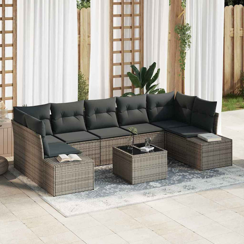 vidaXL Garden Sofa Set with Cushion 8 pcs Grey Poly Rattan