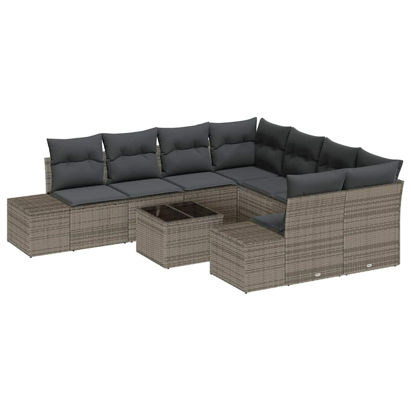 vidaXL Garden Sofa Set with Cushion 9 pcs Grey Poly Rattan
