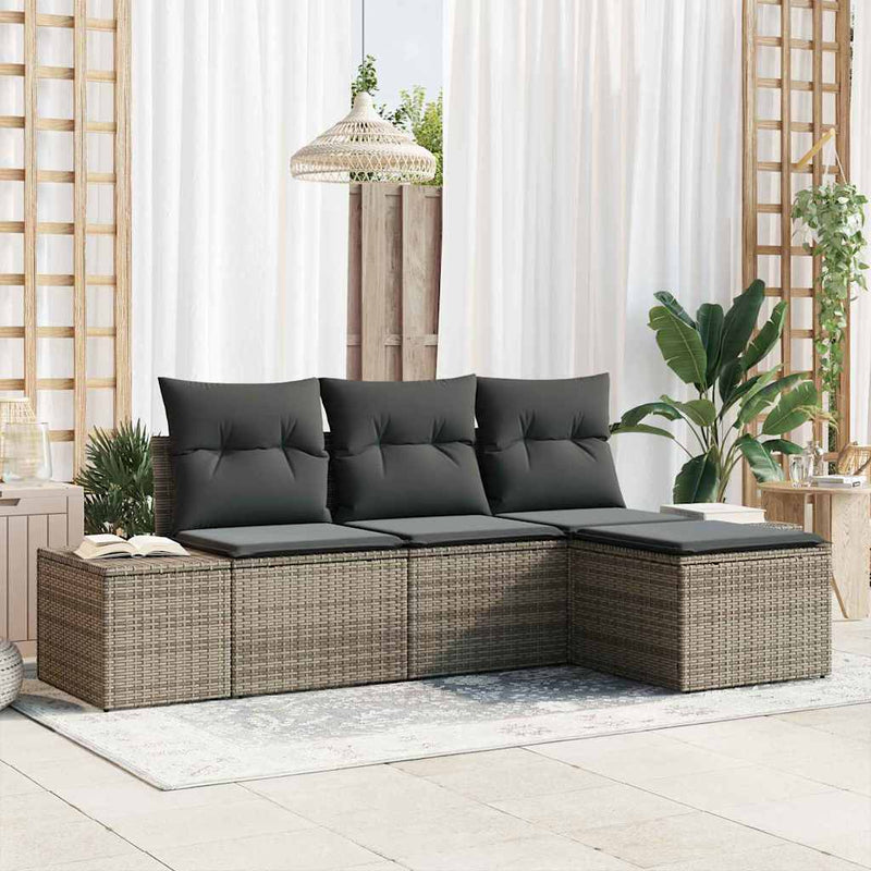 vidaXL Garden Sofa Set with Cushion 4 pcs Grey Poly Rattan