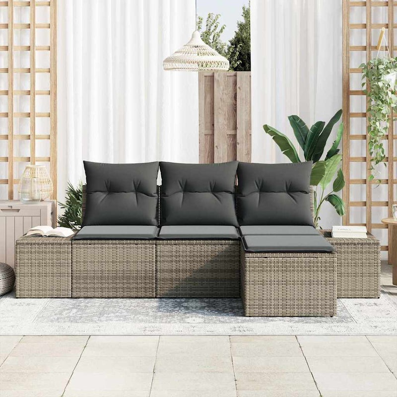 vidaXL Garden Sofa Set with Cushion 4 pcs Grey Poly Rattan