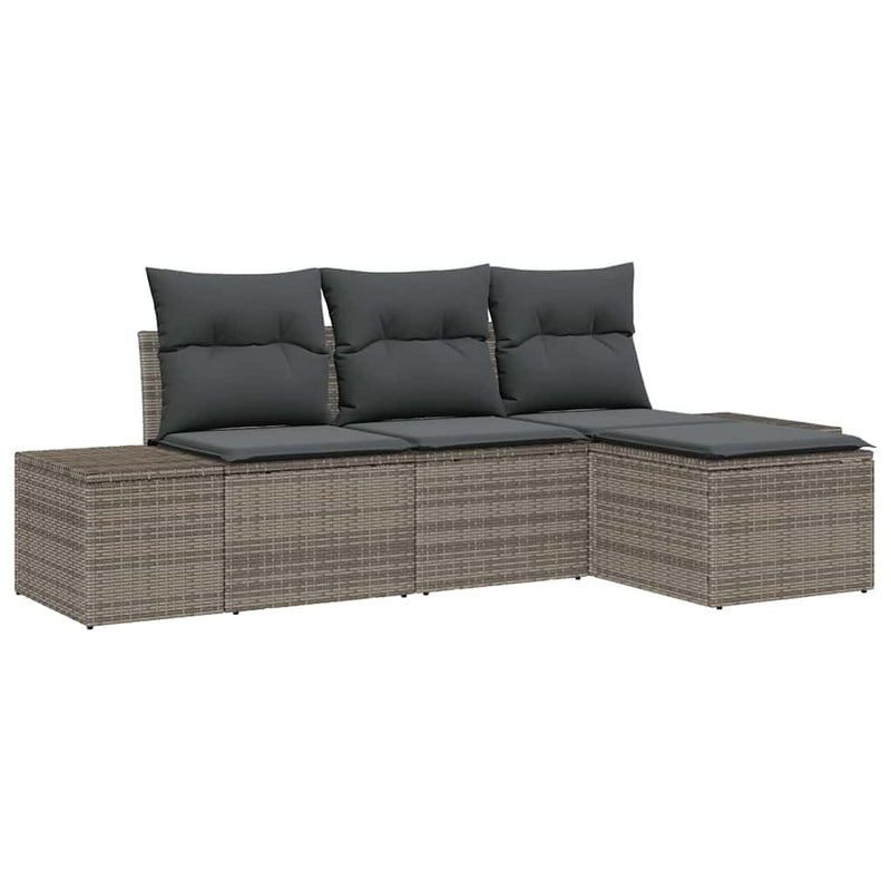 vidaXL Garden Sofa Set with Cushion 4 pcs Grey Poly Rattan