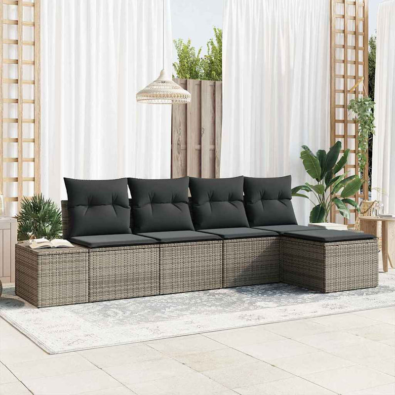 vidaXL Garden Sofa Set with Cushion 5 pcs Grey Poly Rattan