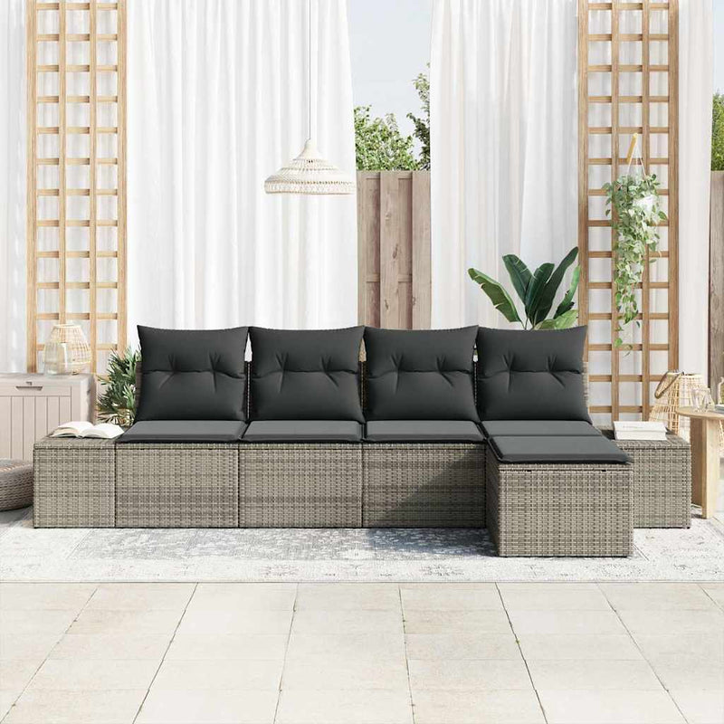 vidaXL Garden Sofa Set with Cushion 5 pcs Grey Poly Rattan