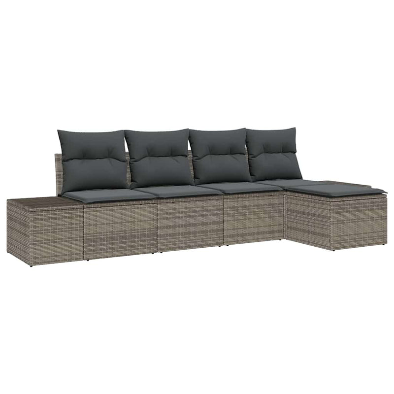 vidaXL Garden Sofa Set with Cushion 5 pcs Grey Poly Rattan