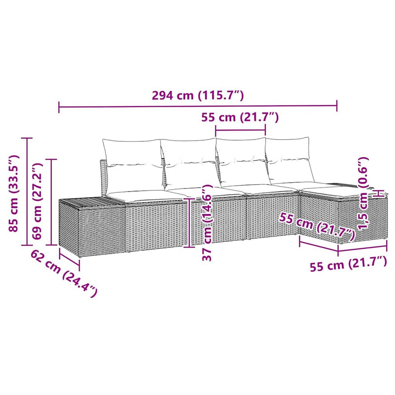 vidaXL Garden Sofa Set with Cushion 5 pcs Grey Poly Rattan